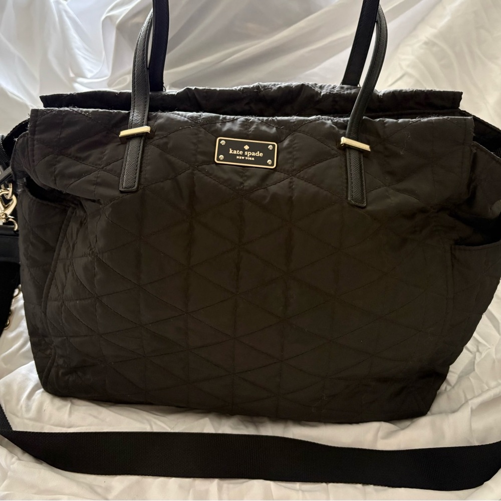 Kate Spade Black Quilted Tote with Crossbody Strap and matching changer